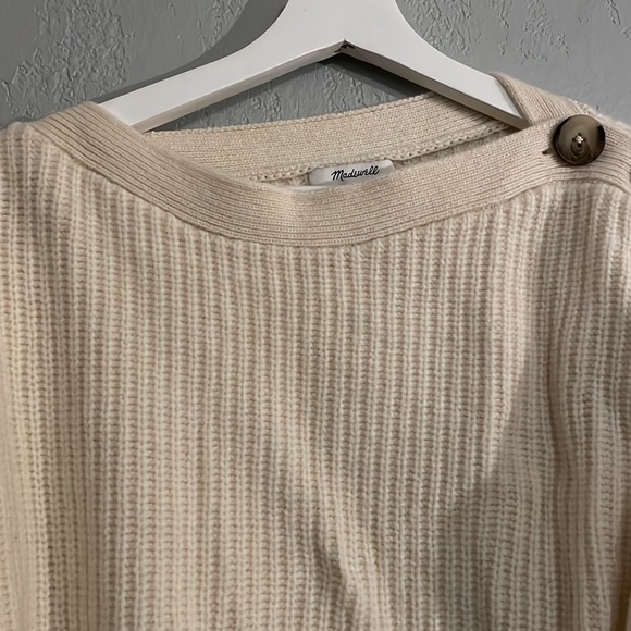 Madewell Boatneck Button Shoulder Wool Sweater Ivory - Picture 5 of 11